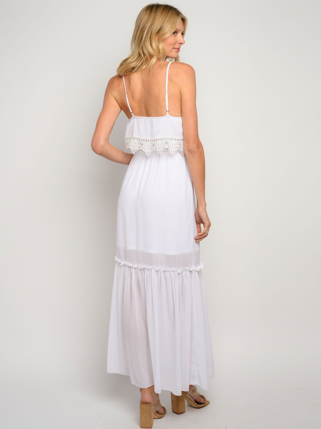 WOMEN'S RUFFLE CROCHET DETAIL MAXI DRESS