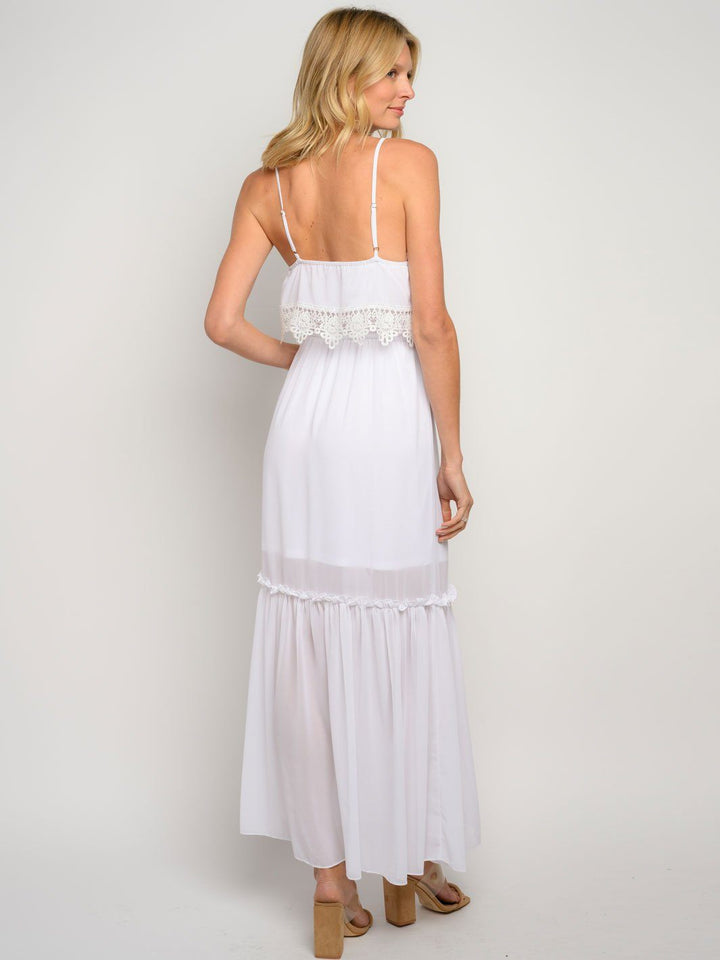 WOMEN'S RUFFLE CROCHET DETAIL MAXI DRESS