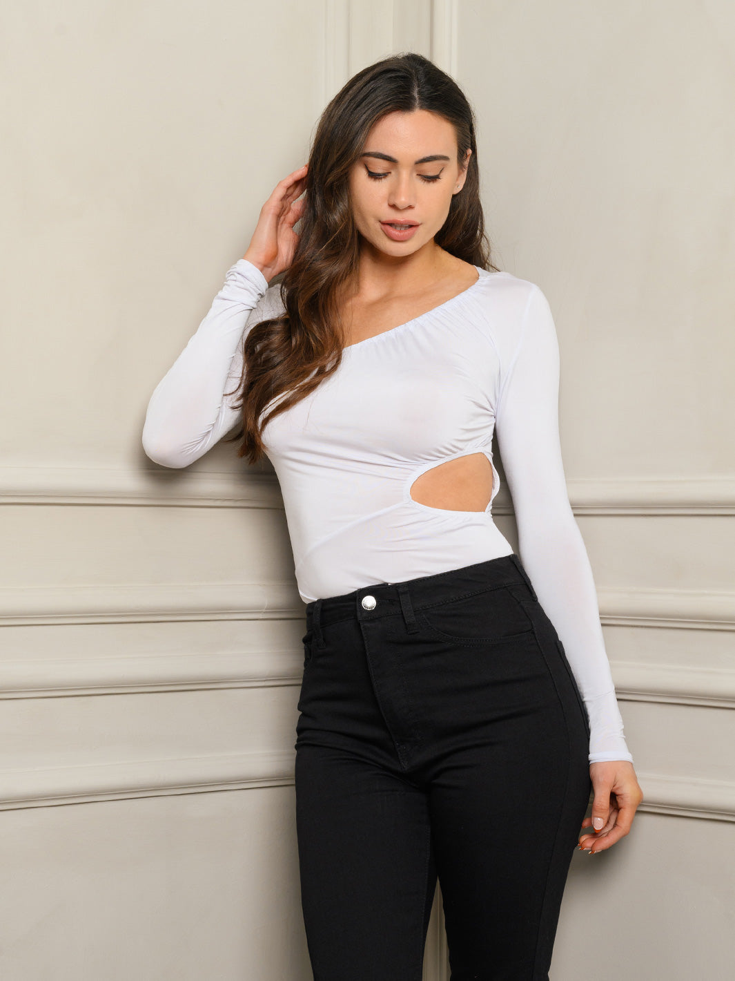 WOMEN'S LONG SLEEVE SIDE CUT OUT BODYSUIT