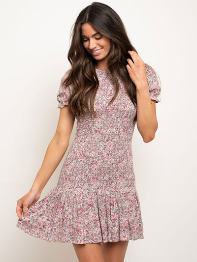 WOMEN'S PUFF SLEEVES SMOCKED MINI DRESS