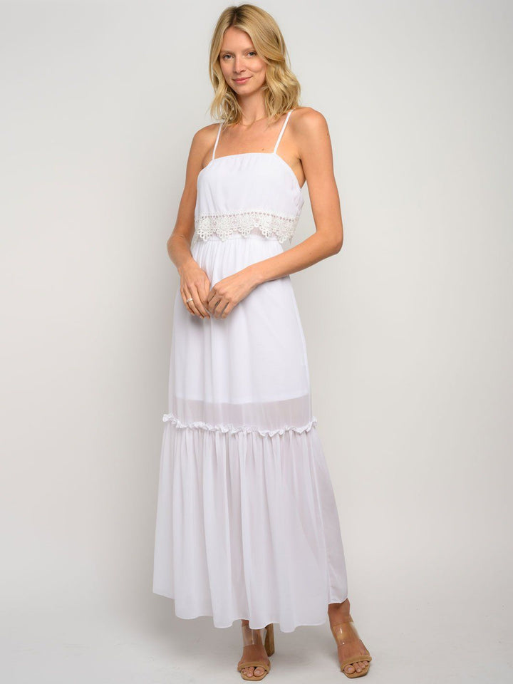 WOMEN'S RUFFLE CROCHET DETAIL MAXI DRESS