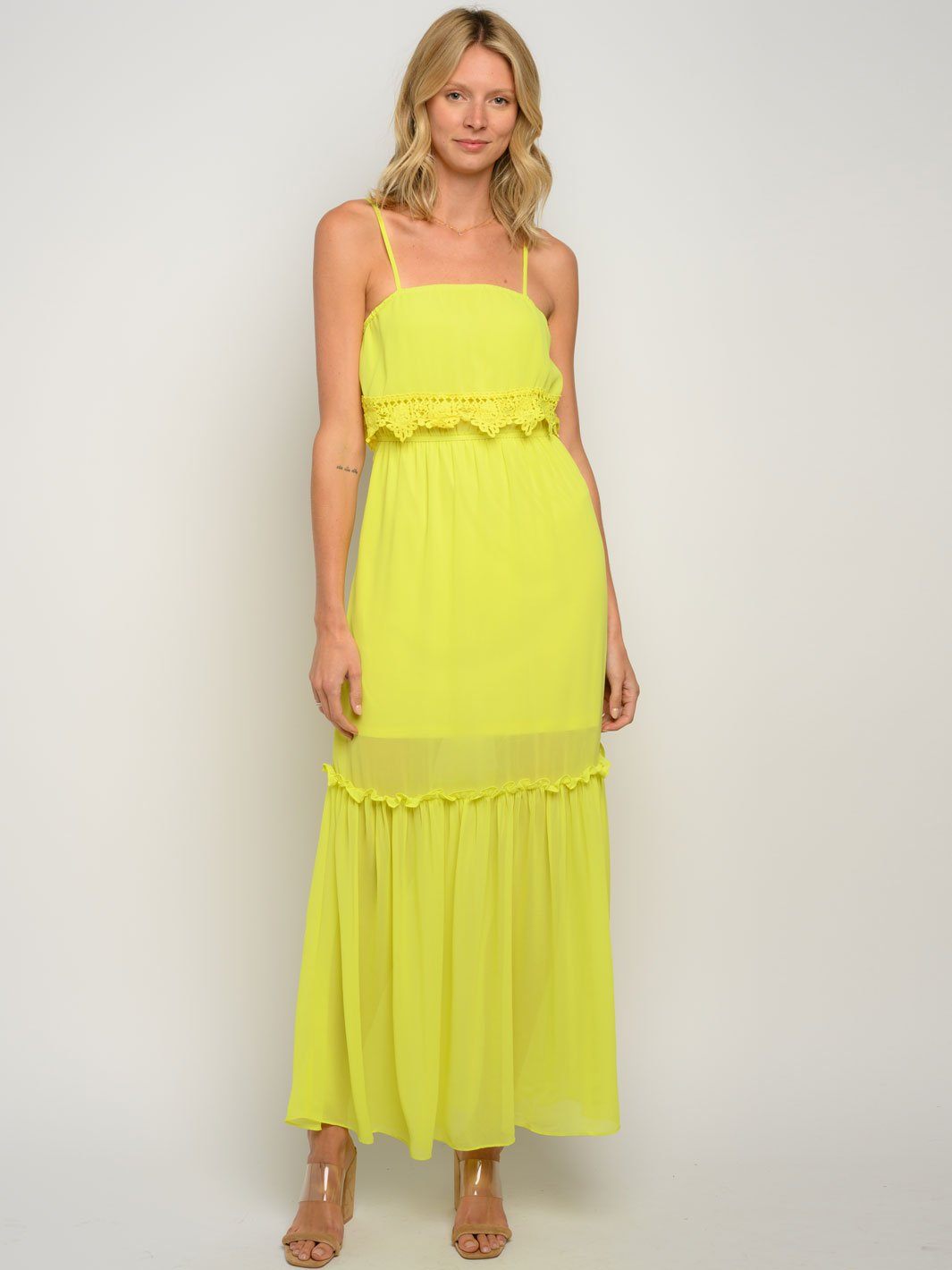 WOMEN'S RUFFLE CROCHET DETAIL MAXI DRESS