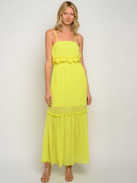 WOMEN'S RUFFLE CROCHET DETAIL MAXI DRESS