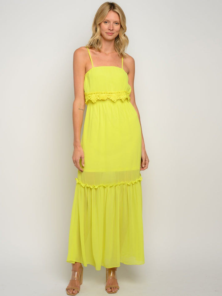 WOMEN'S RUFFLE CROCHET DETAIL MAXI DRESS