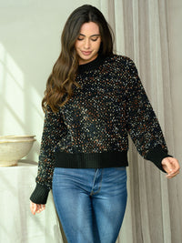 WOMEN'S LONG SLEEVE MULTI COLOR PRINT SWEATER