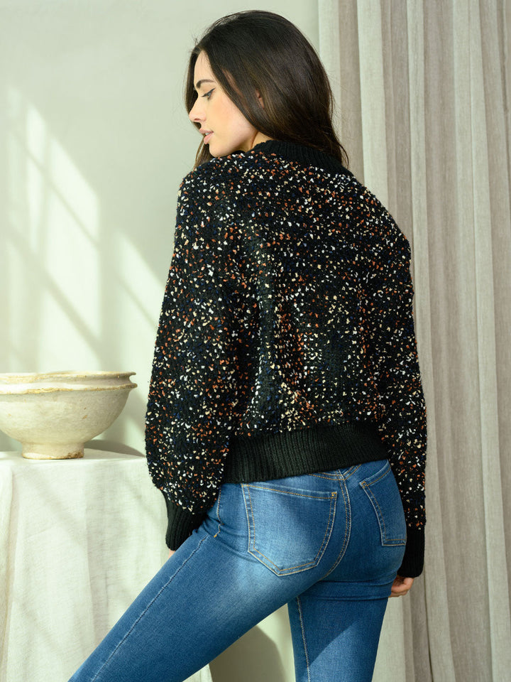 WOMEN'S LONG SLEEVE MULTI COLOR PRINT SWEATER