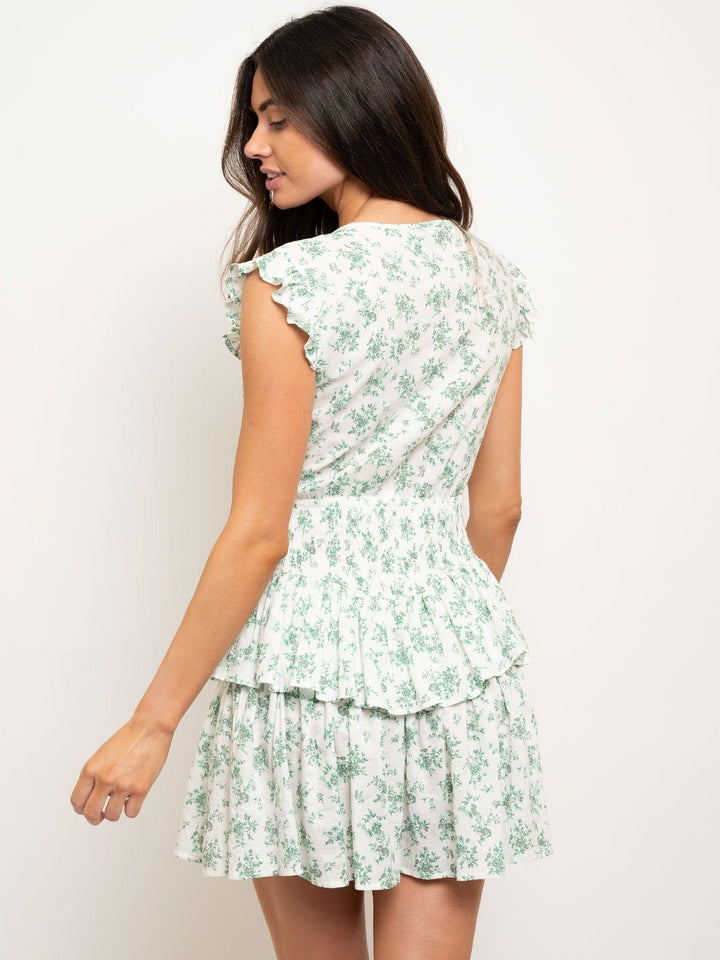 WOMEN'S V-NECK FLORAL SMOCKED MINI DRESS