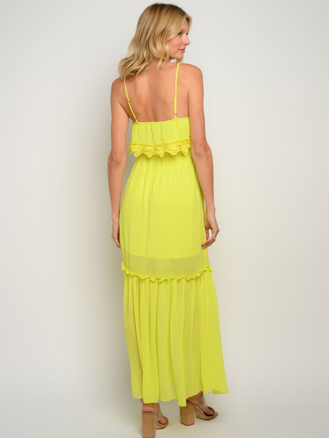 WOMEN'S RUFFLE CROCHET DETAIL MAXI DRESS