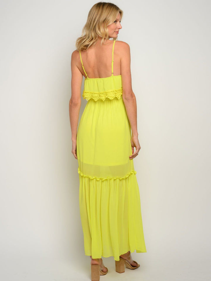 WOMEN'S RUFFLE CROCHET DETAIL MAXI DRESS