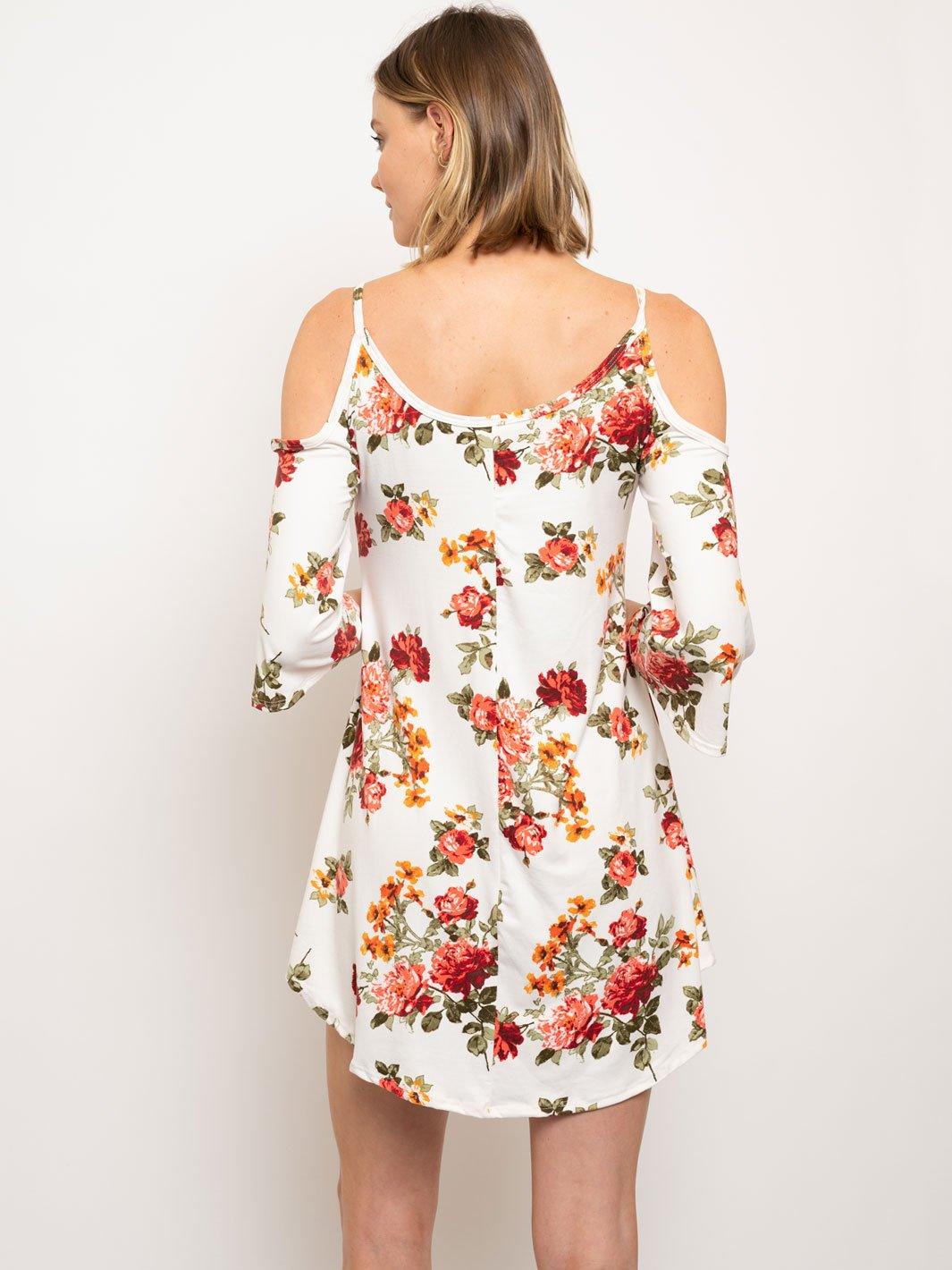WOMEN'S COLD SHOULDER FLORAL MINI DRESS