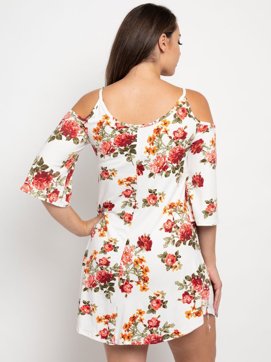 PLUS SIZE COLD SHOULDER FLORAL MINI DRESS
