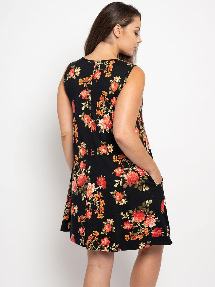 PLUS SIZE FLORAL POCKETS MINI DRESS