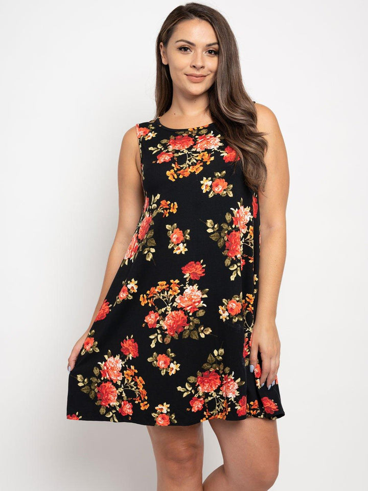 PLUS SIZE FLORAL POCKETS MINI DRESS