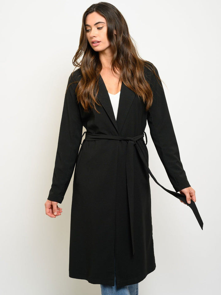 WOMEN'S LONG SLEEVE SELF TIE COAT