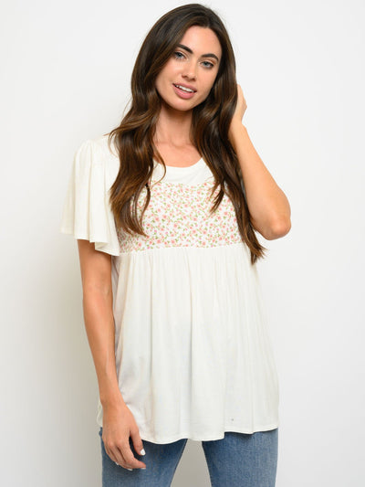 WOMEN'S SHORT SLEEVE FLORAL PRINT TOP