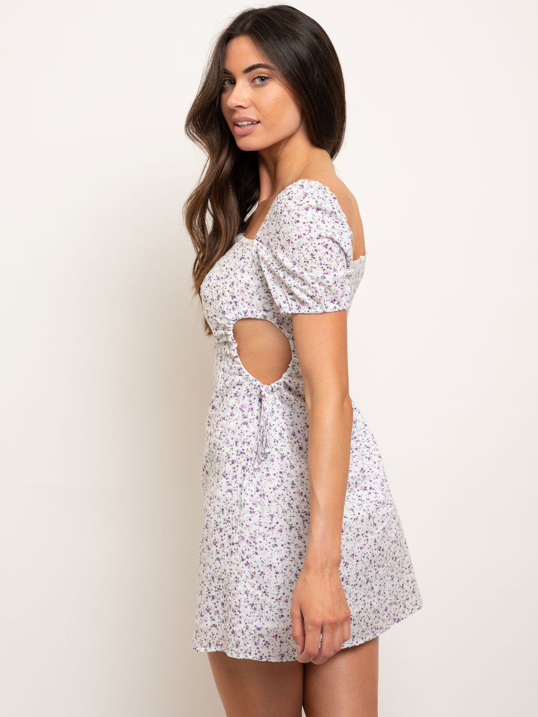 WOMEN'S DITSY FLORAL WAIST CUT OFF MINI DRESS