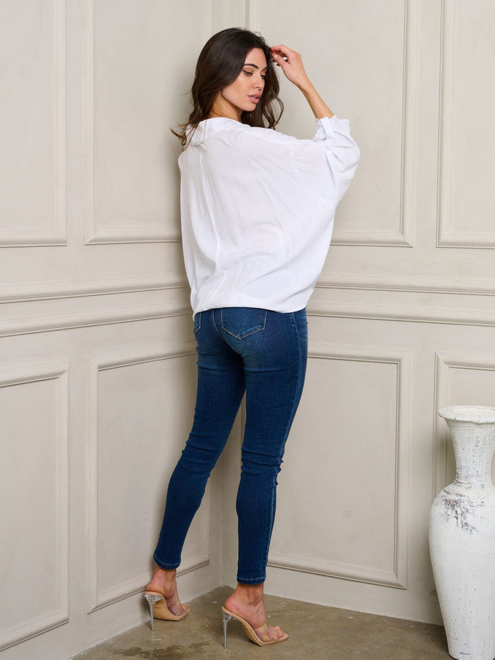 WOMEN'S LONG SLEEVE FRONT TWIST BUTTON UP TOP