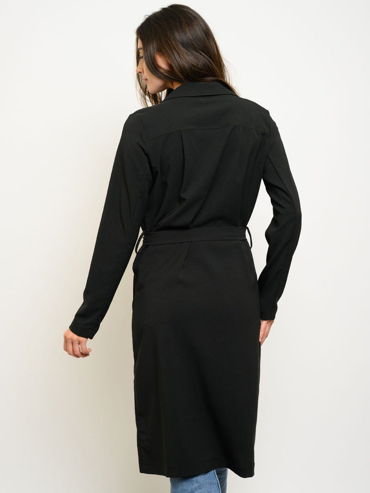 WOMEN'S LONG SLEEVE SELF TIE COAT