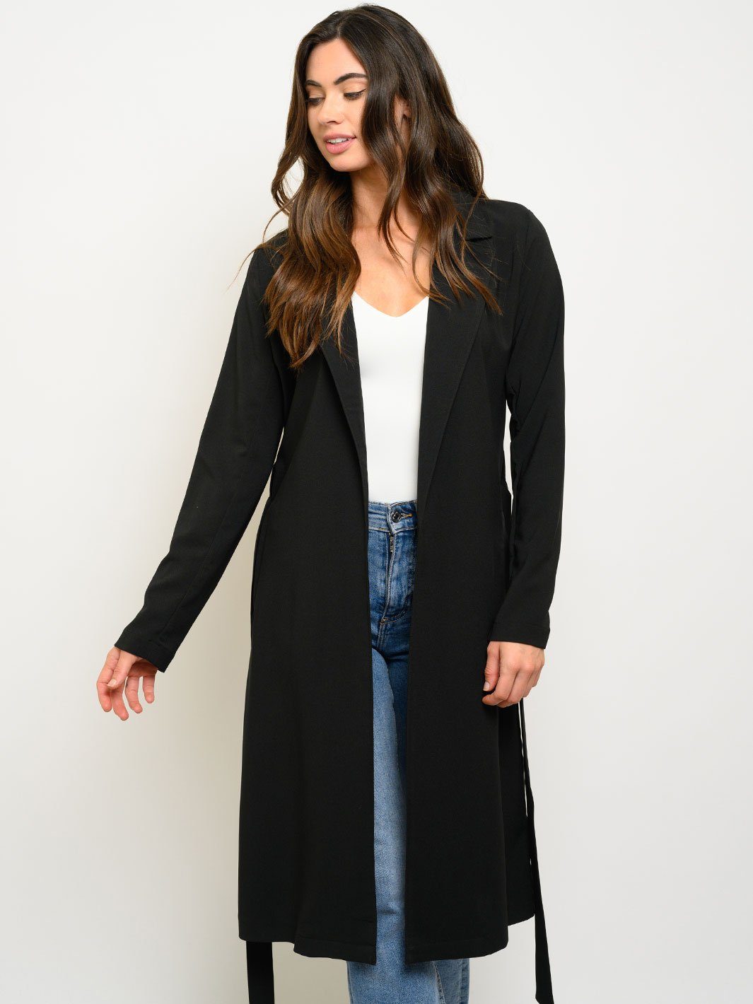 WOMEN'S LONG SLEEVE SELF TIE COAT