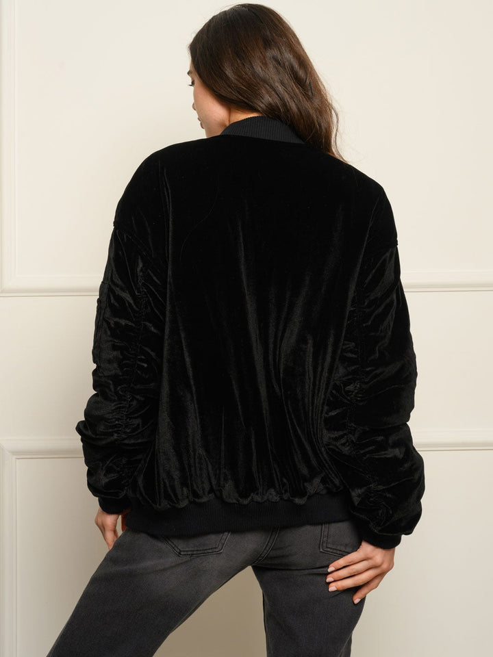 WOMEN'S RUCHED LONG SLEEVE BOMBER JACKET