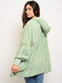 WOMEN'S FUZZY LONG SLEEVE HOODIE JACKET