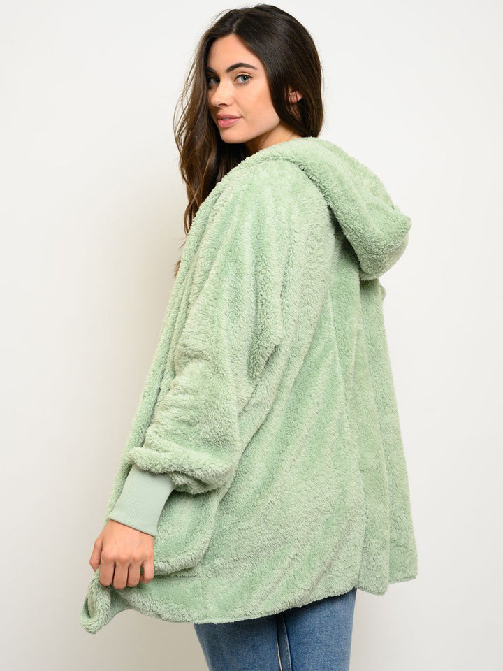 WOMEN'S FUZZY LONG SLEEVE HOODIE JACKET