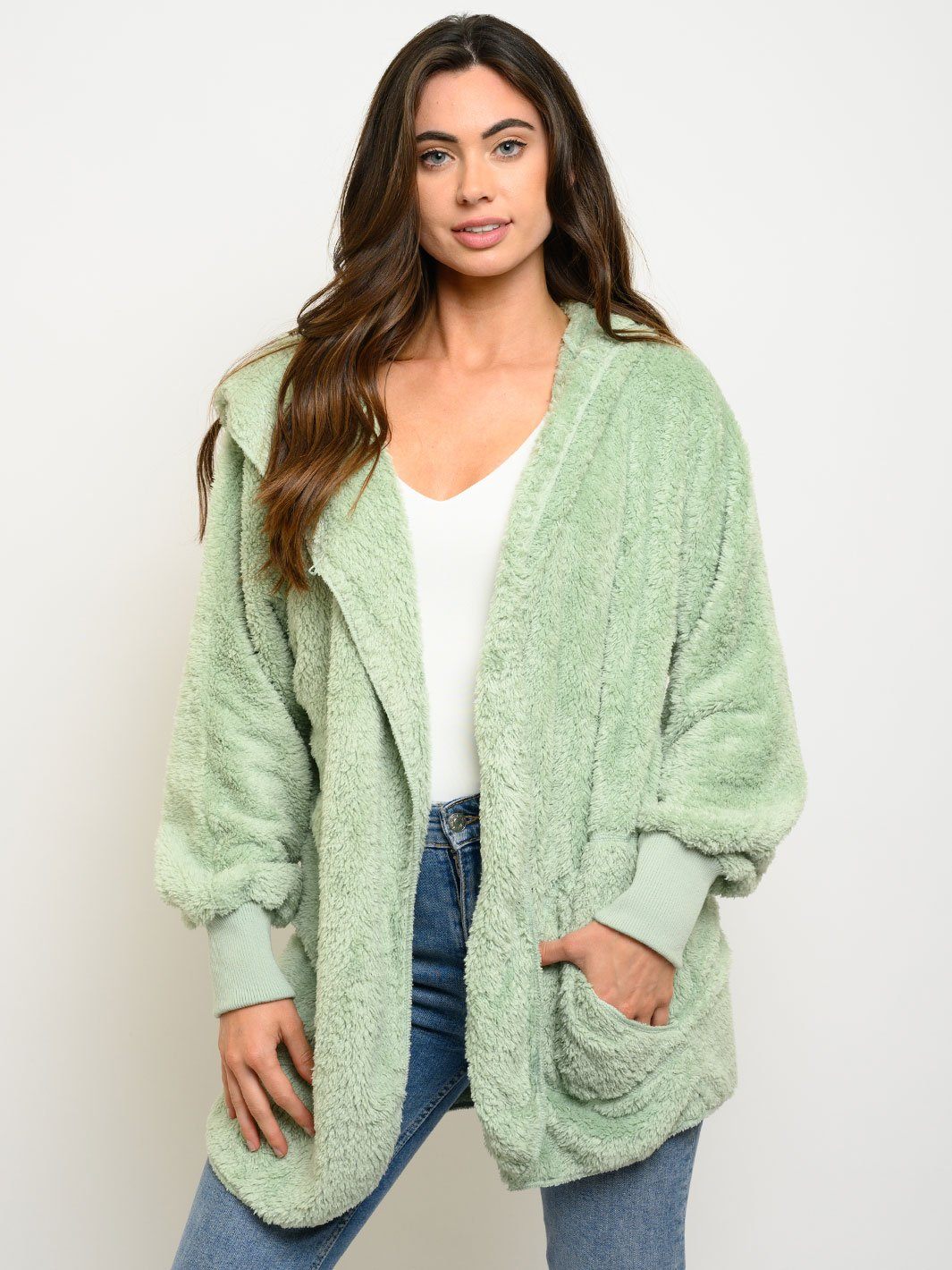 WOMEN'S FUZZY LONG SLEEVE HOODIE JACKET