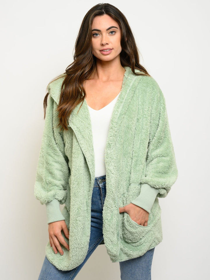 WOMEN'S FUZZY LONG SLEEVE HOODIE JACKET