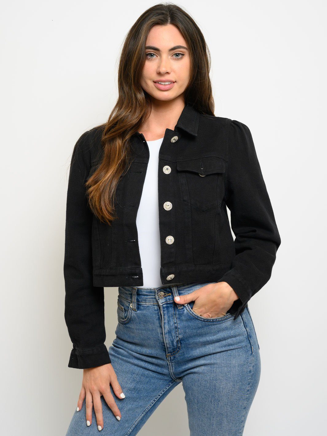 WOMEN'S JEWEL BUTTON DENIM JACKET