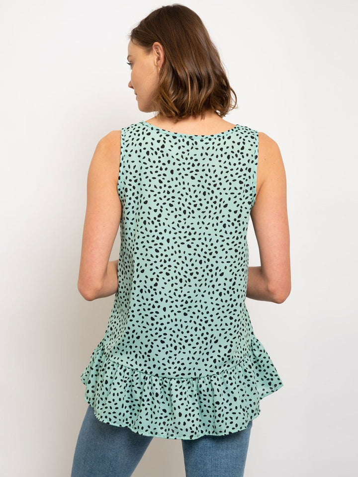 WOMEN'S SLEEVELES POLKA DOTS RUFFLE TOP