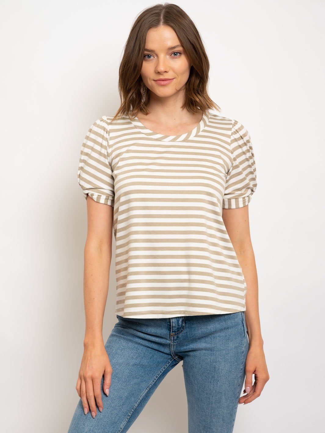 WOMEN'S STRIPE ROLL UP SHORT SLEEVE TOP