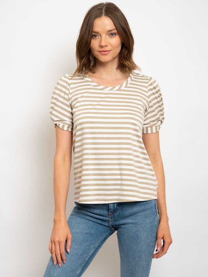 WOMEN'S STRIPE ROLL UP SHORT SLEEVE TOP