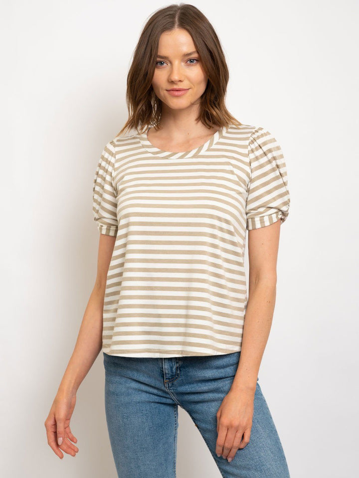 WOMEN'S STRIPE ROLL UP SHORT SLEEVE TOP