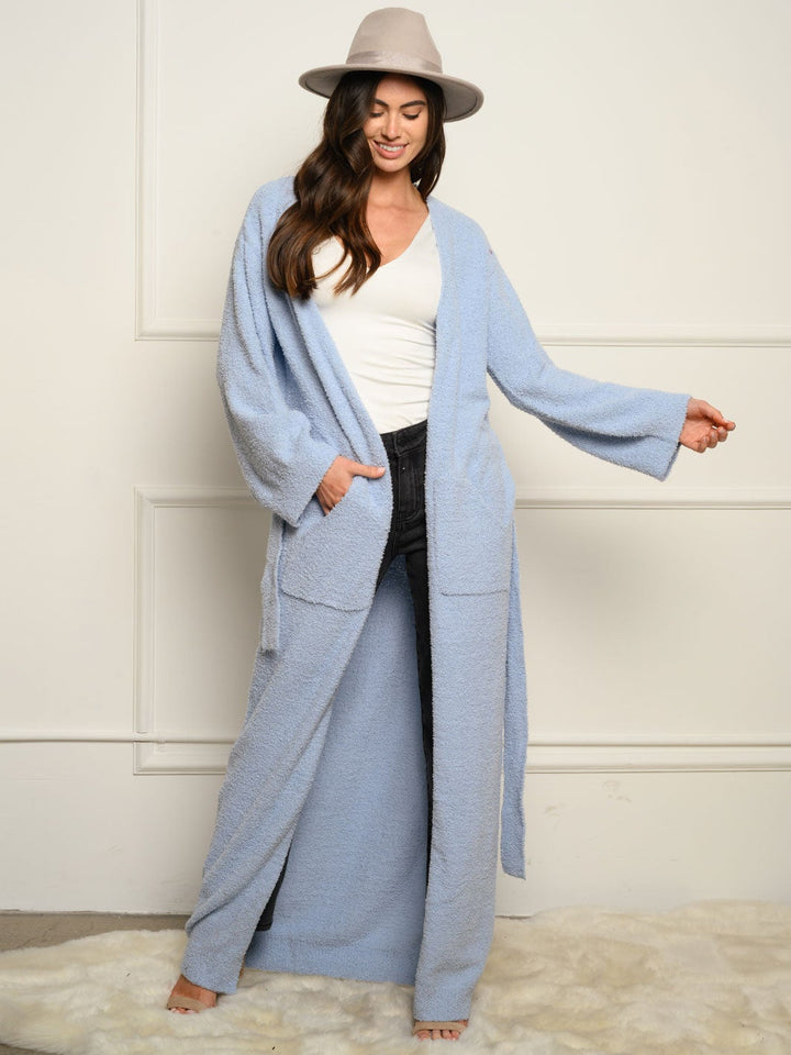 WOMEN'S LONG SLEEVE SELF TIE FUZZY CARDIGAN