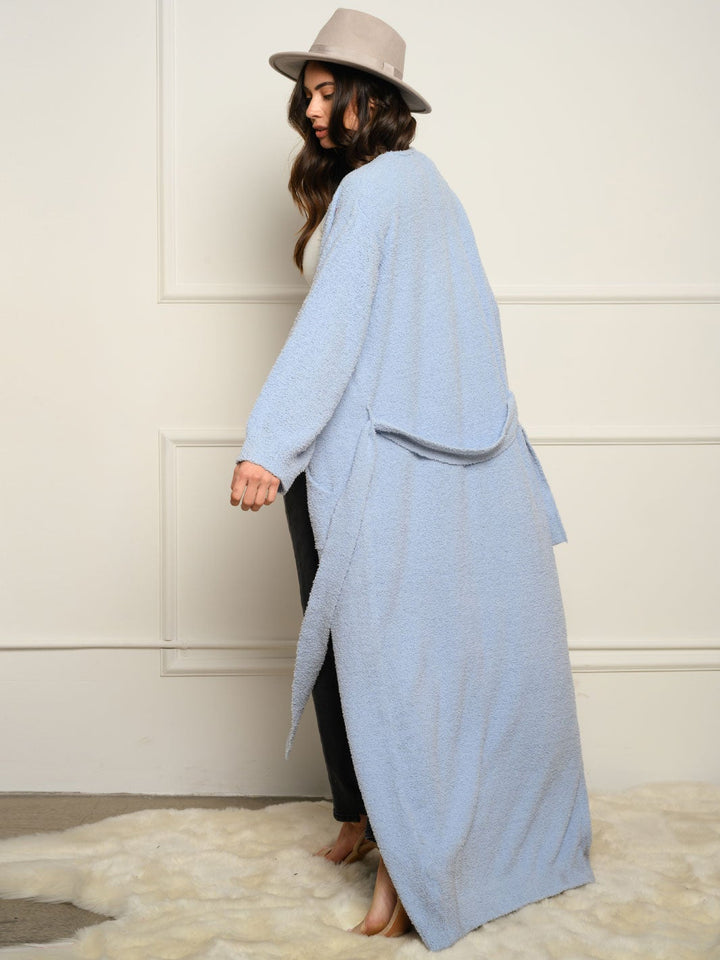 WOMEN'S LONG SLEEVE SELF TIE FUZZY CARDIGAN