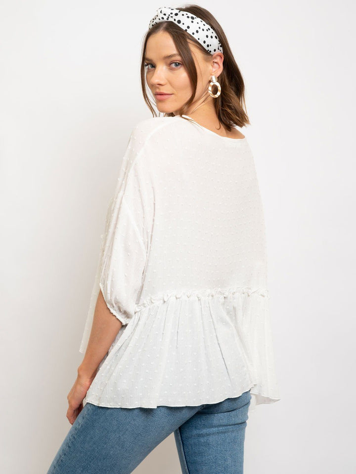 WOMEN'S WHITE 3/4 SLEEVES TUNIC TOP