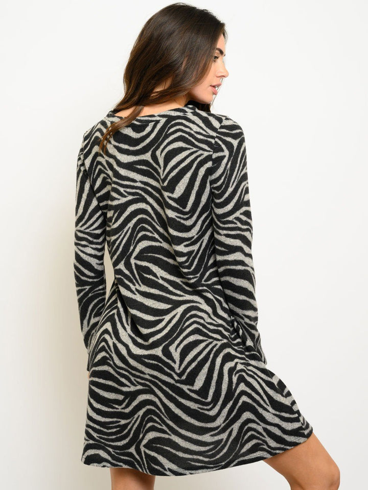 WOMEN'S LONG SLEEVE ZEBRA PRINT MINI DRESS
