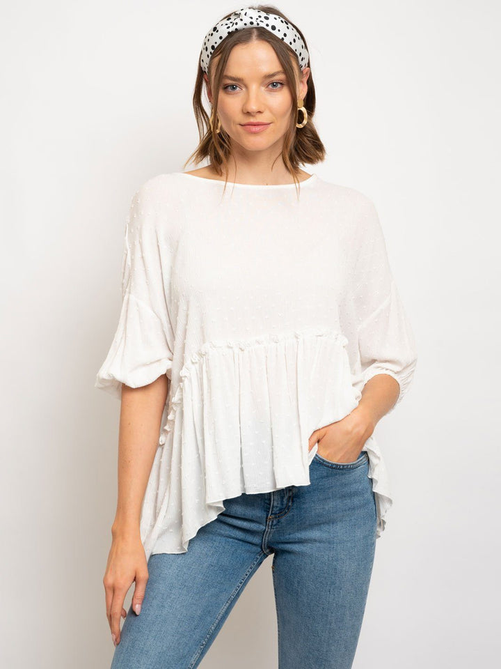 WOMEN'S WHITE 3/4 SLEEVES TUNIC TOP