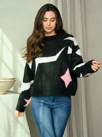 WOMEN'S LONG SLEEVE MULTI PRINT SWEATER