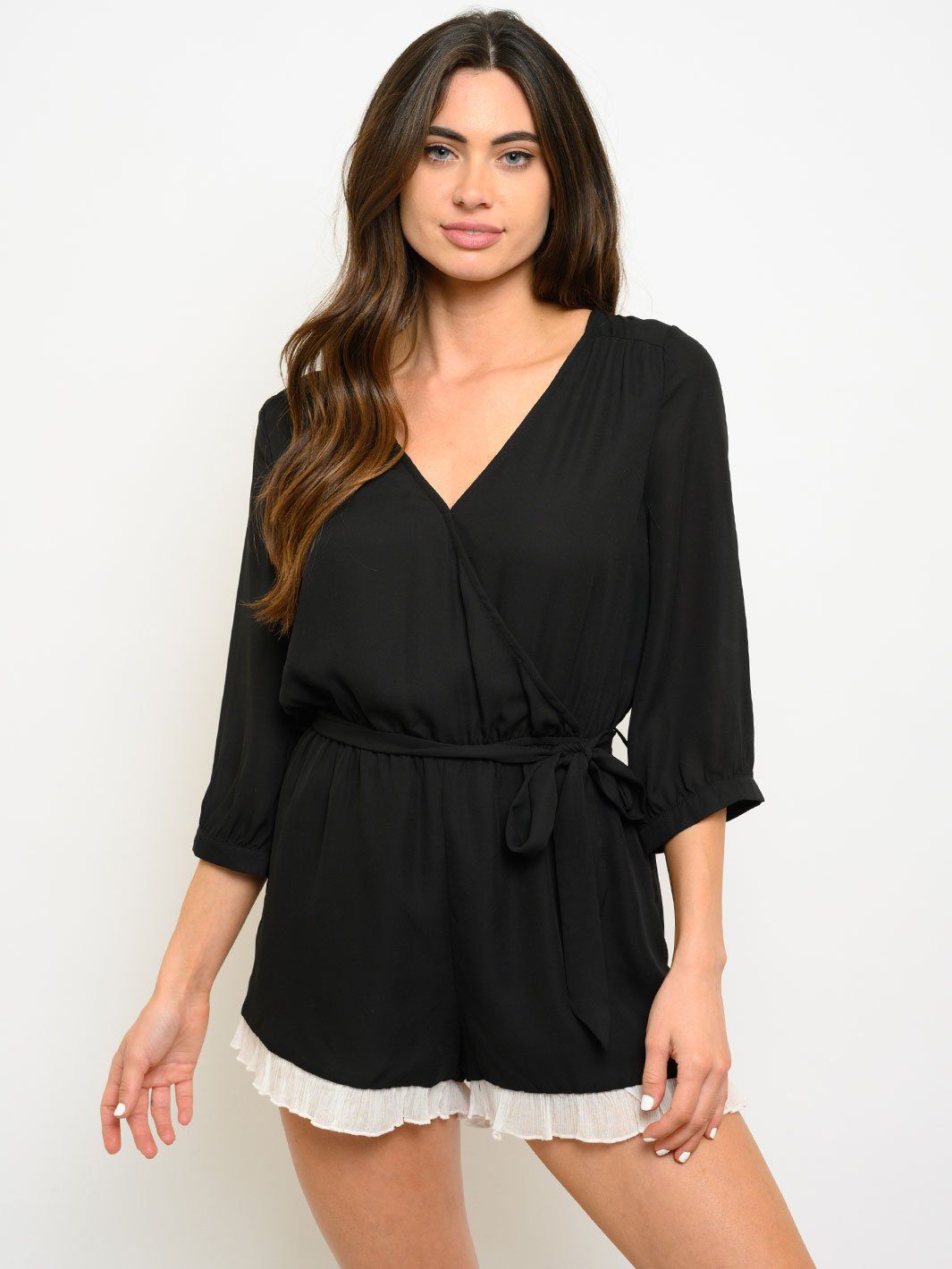 WOMEN'S 3/4 SLEEVE V-NECK ROMPER