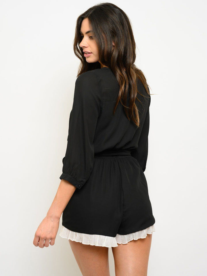 WOMEN'S 3/4 SLEEVE V-NECK ROMPER