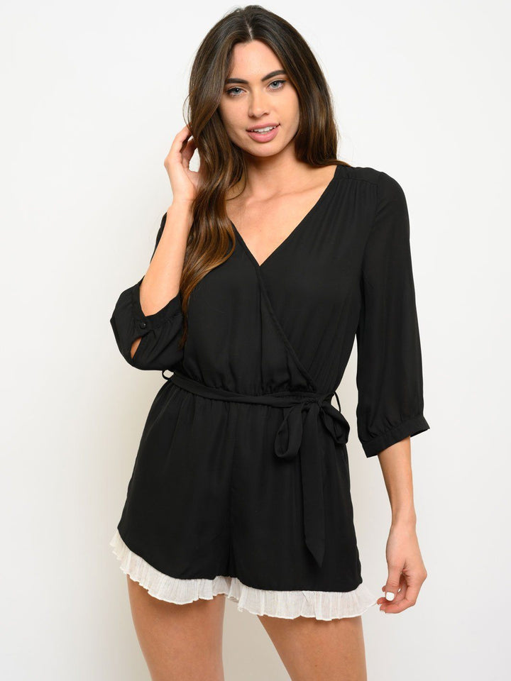 WOMEN'S 3/4 SLEEVE V-NECK ROMPER