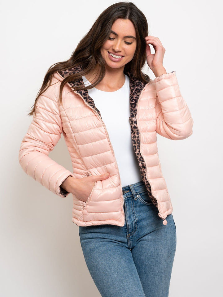 WOMEN'S SHORT HOODED QUILTED REVERSIBLE JACKET