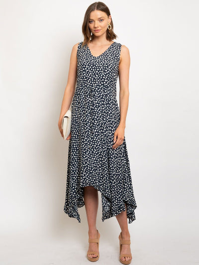 WOMEN'S GEO PRINT SHAGGY HEM MIDI DRESS