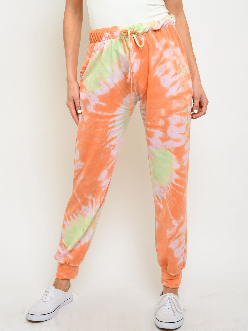 WOMEN'S SELF TIE POCKETS TIE DYE PRINT PANTS