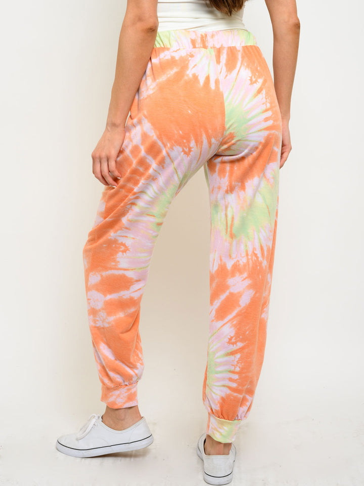 WOMEN'S SELF TIE POCKETS TIE DYE PRINT PANTS