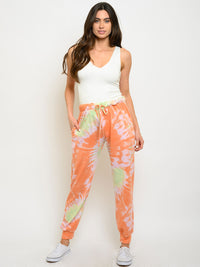 WOMEN'S SELF TIE POCKETS TIE DYE PRINT PANTS