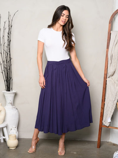 WOMEN'S PLEATED SOLID MAXI SKIRT