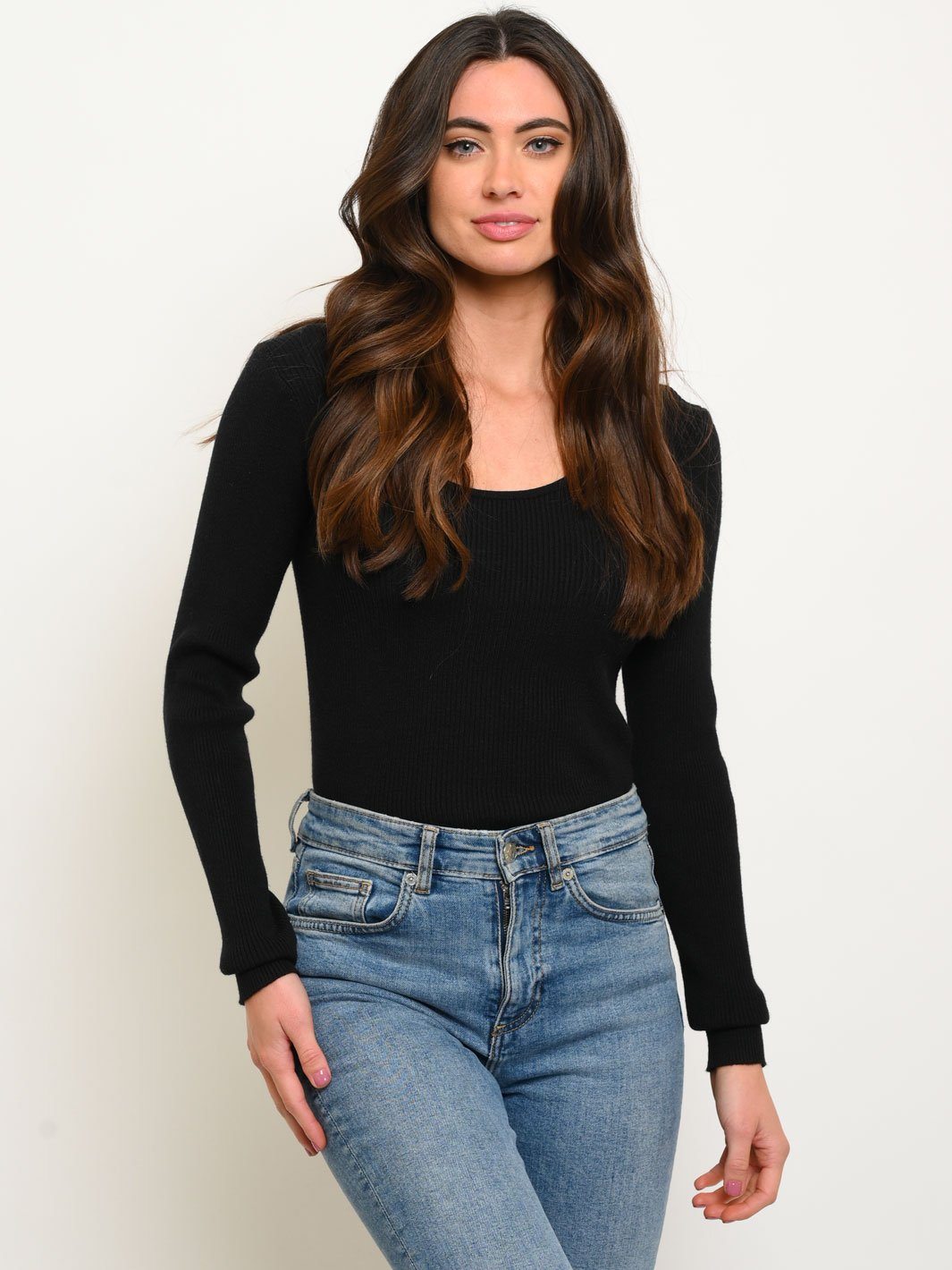 WOMEN'S RIB ROUND NECK LONG SLEEVE BODYSUIT