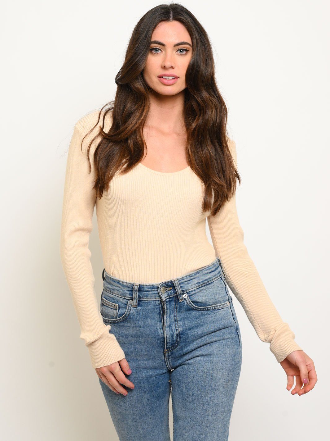 WOMEN'S RIB ROUND NECK LONG SLEEVE BODYSUIT